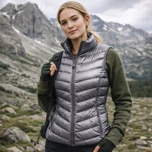 32 Degrees Heat Women's M Gray Lightweight Packable Puffer Vest GORPcore Hiking